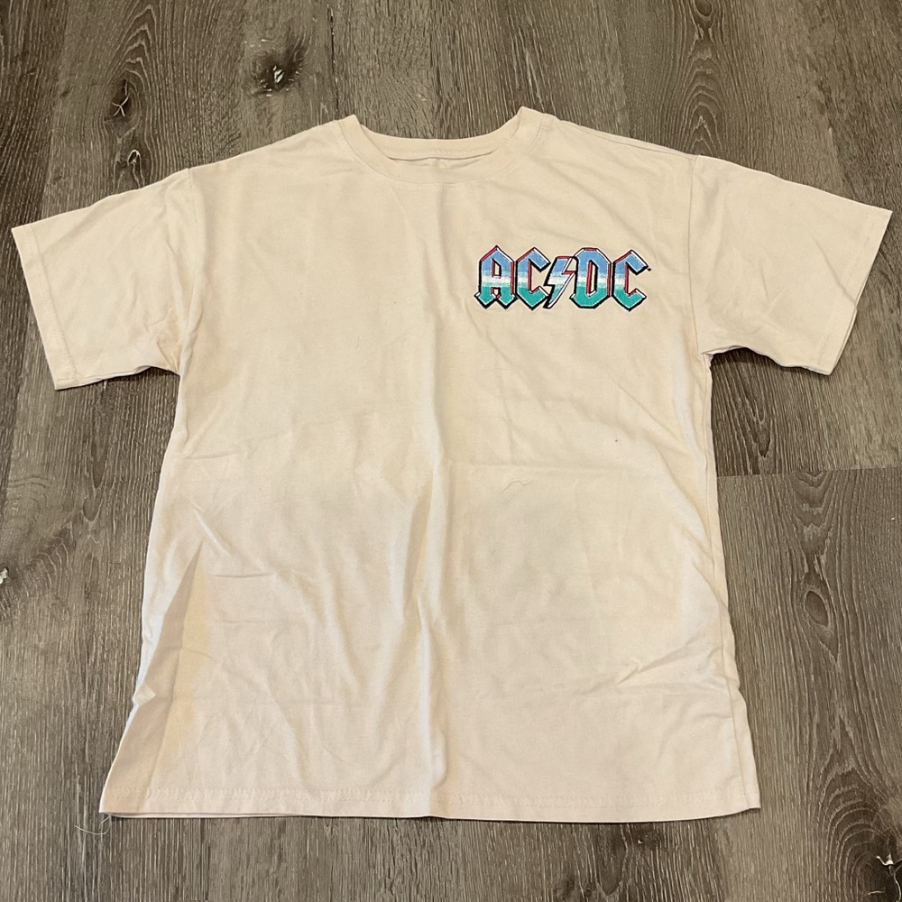 AC/DC Cannon Graphic Band Tee Cream Short Sleeve Unisex Rock T-Shirt Small